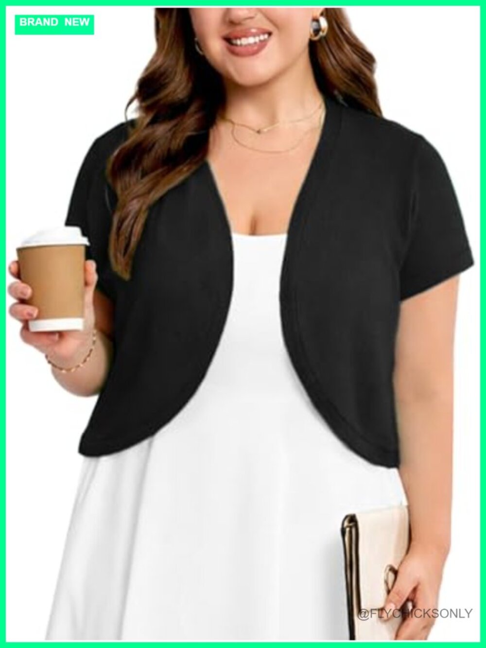 Plus Size Shrug Cardigan Short Sleeve Open Front Cropped Bolero Lightweight